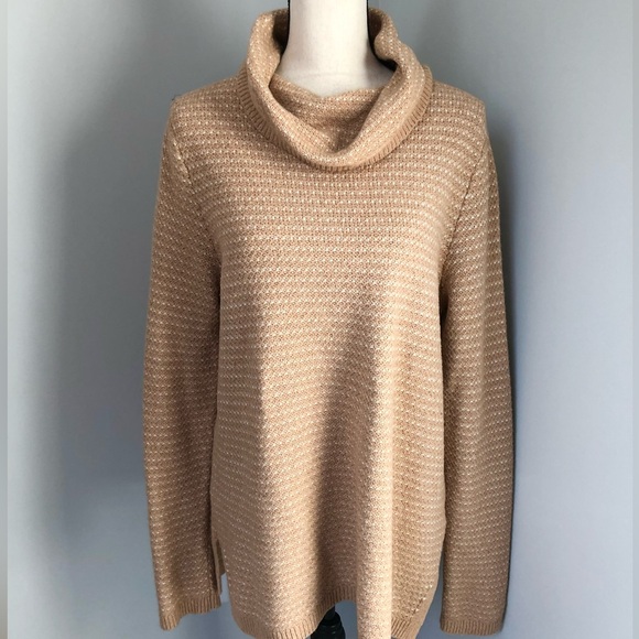 Land’s End Knit Beige Tan Cowl Neck Tunic Sweater Size Large - Picture 3 of 8